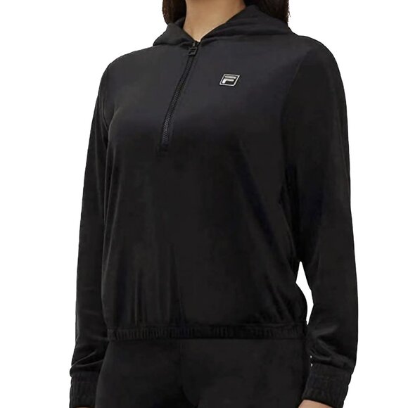 Fila Tops - Fila Black Velour 1/4-Zip‎ Hoodie Athletic Plush Full Zip-Up Jacket Size L